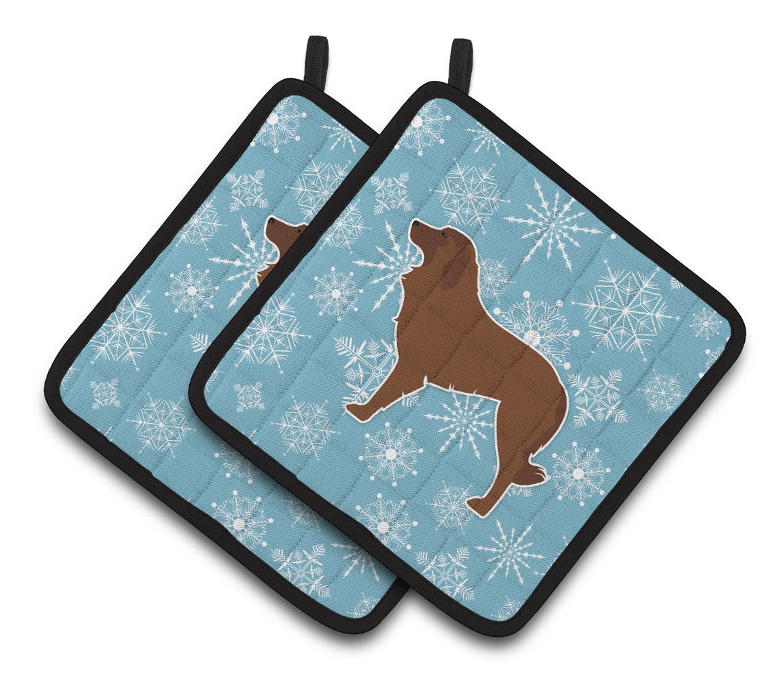 Winter Snowflake Portuguese Sheepdog Dog Pair of Pot Holders BB3531PTHD by Caroline&#39;s Treasures