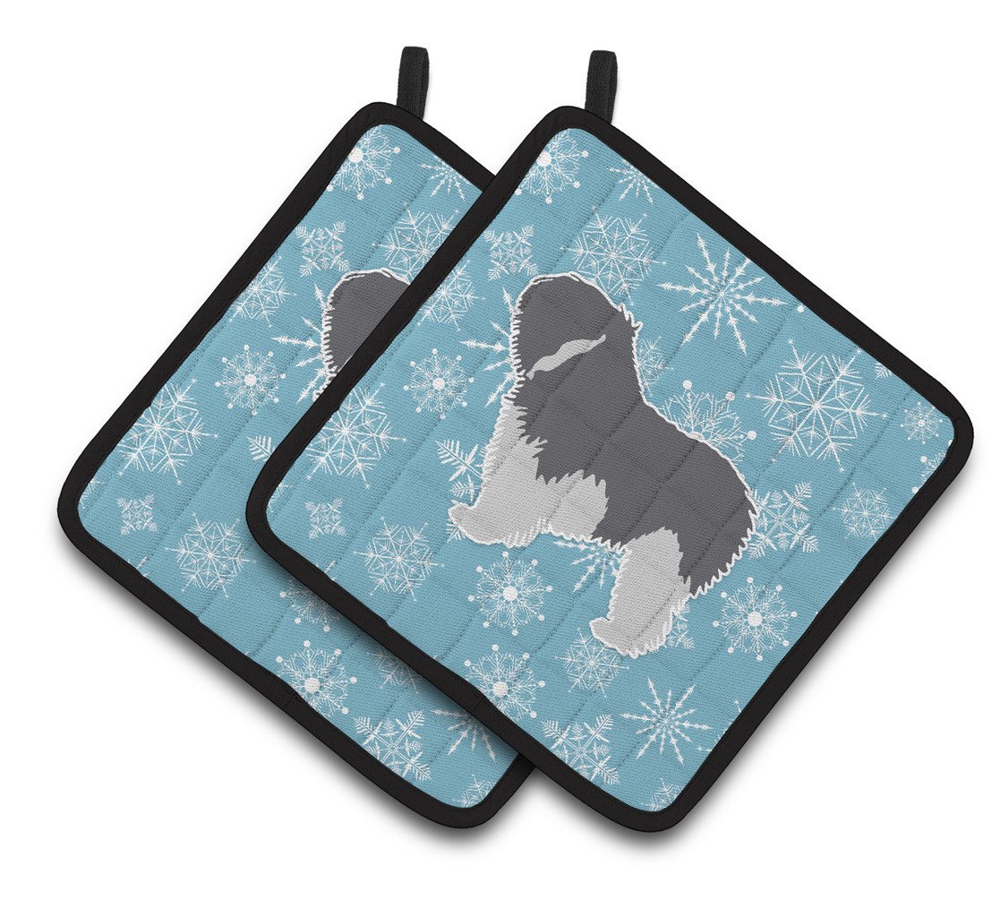 Winter Snowflake Polish Lowland Sheepdog Dog Pair of Pot Holders BB3532PTHD by Caroline&#39;s Treasures