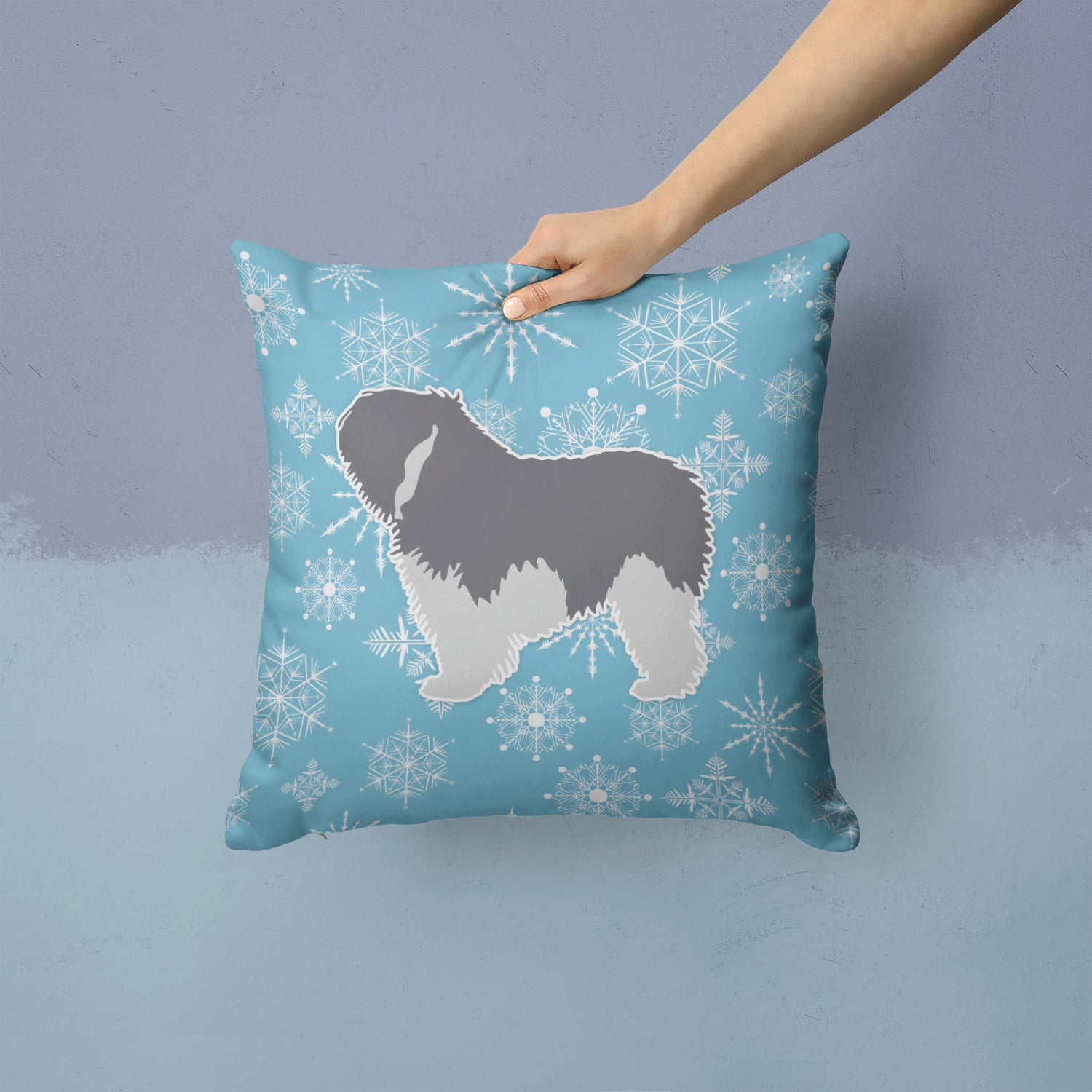 Winter Snowflake Polish Lowland Sheepdog Dog Fabric Decorative Pillow BB3532PW1414 - the-store.com