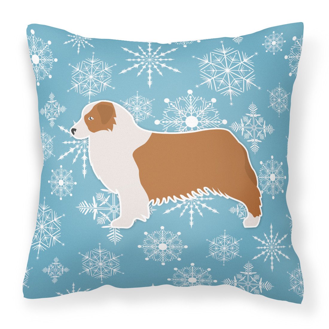 Winter Snowflake Australian Shepherd Dog Fabric Decorative Pillow BB3533PW1818 by Caroline&#39;s Treasures