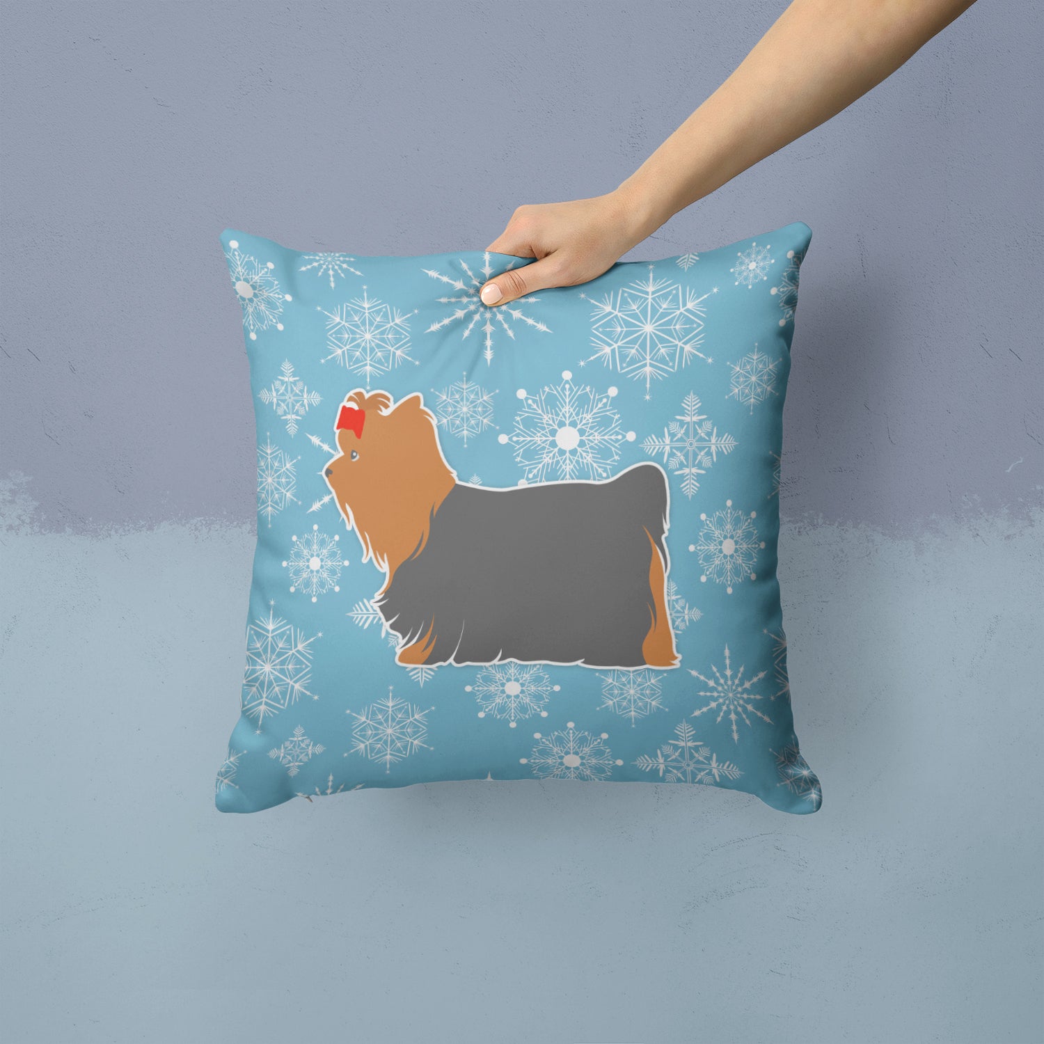 Winter Snowflake Yorkshire Terrier Yorkie Fabric Decorative Pillow BB3534PW1414 - the-store.com