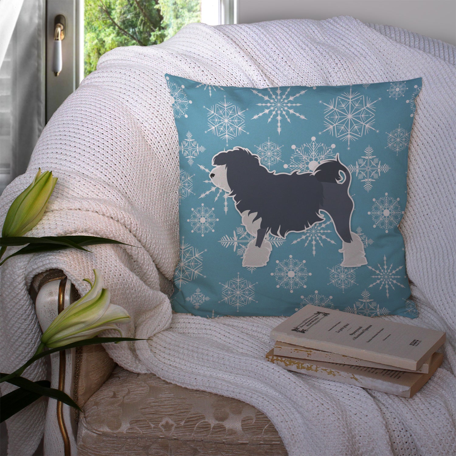 Winter Snowflake Lowchen Fabric Decorative Pillow BB3535PW1414 - the-store.com