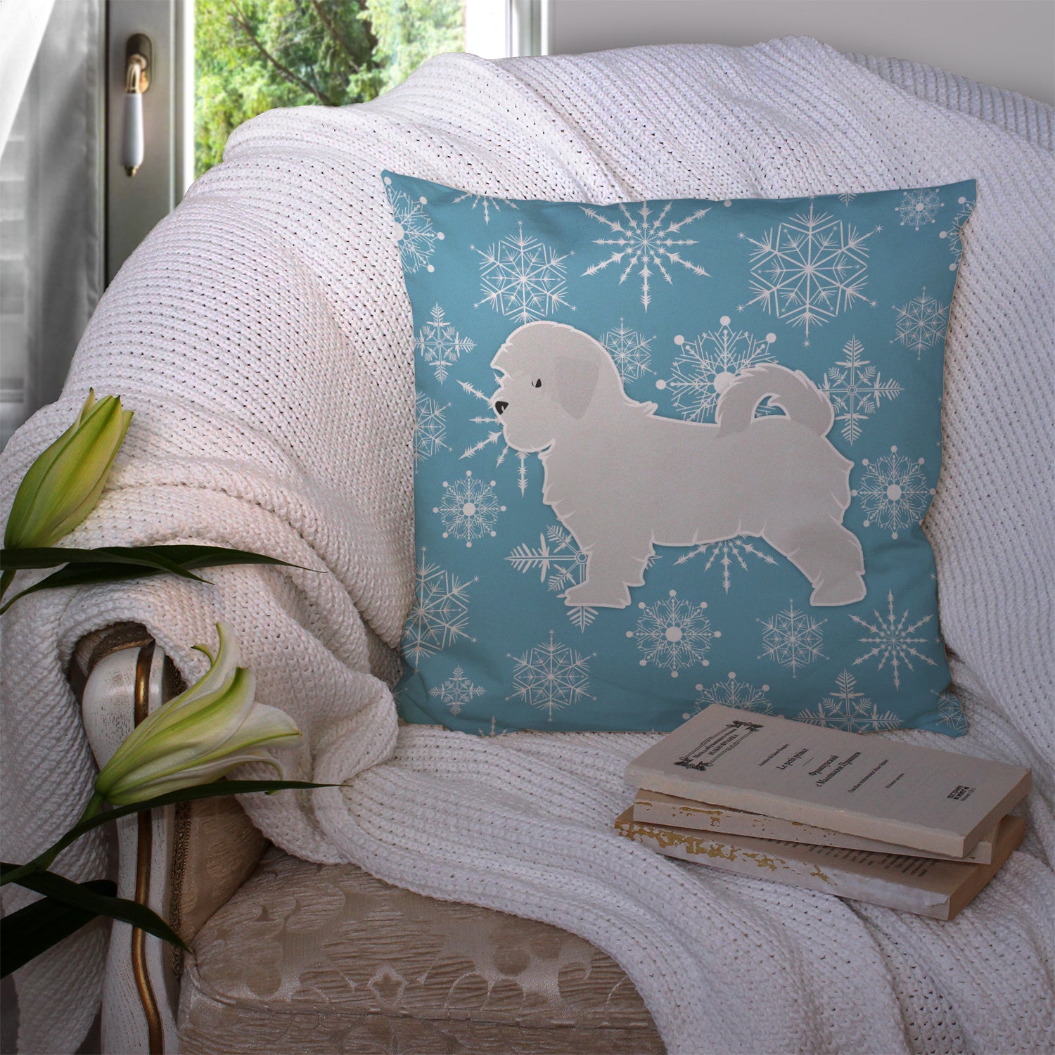 Winter Snowflake Maltese Fabric Decorative Pillow BB3536PW1414 - the-store.com