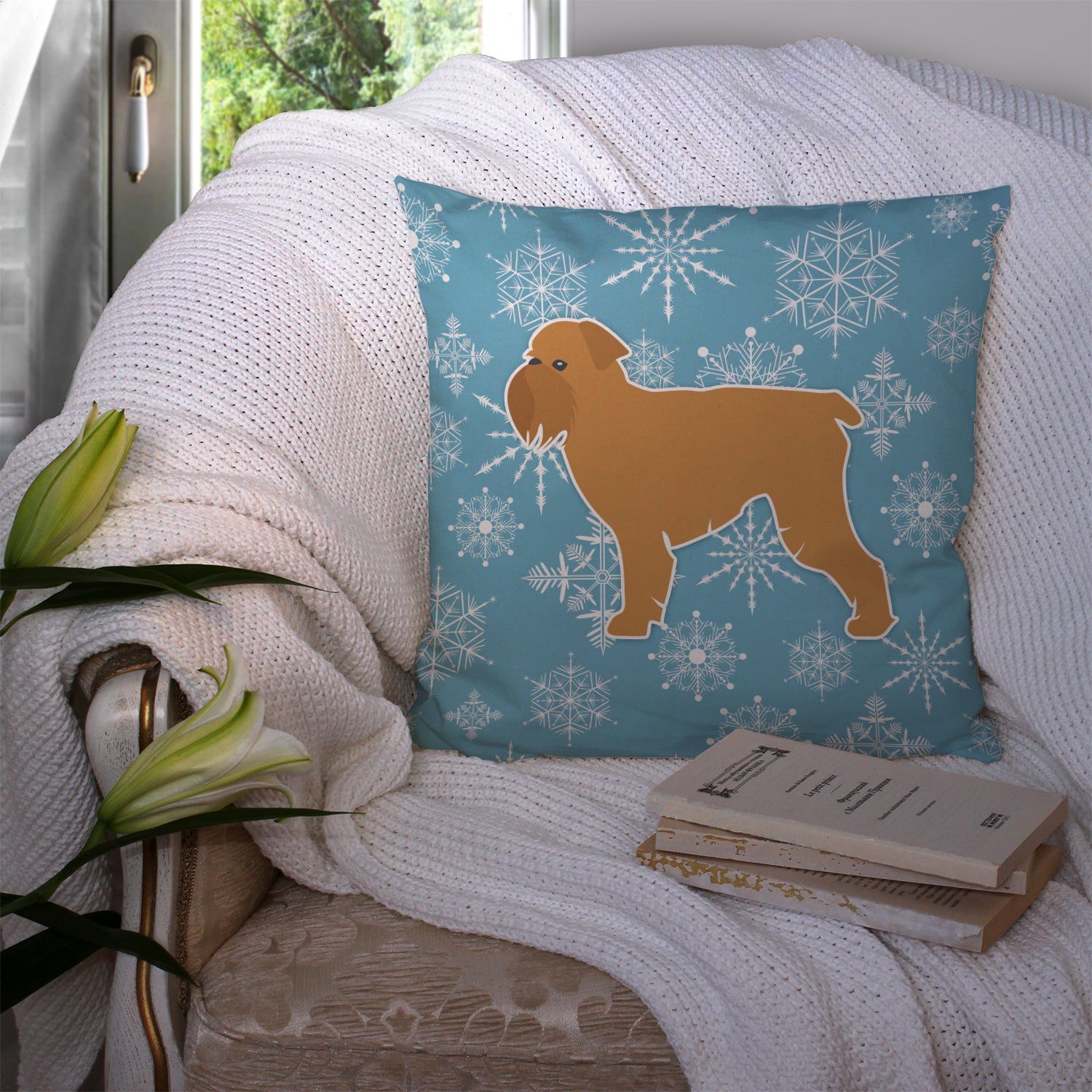 Winter Snowflake Brussels Griffon Fabric Decorative Pillow BB3540PW1414 - the-store.com