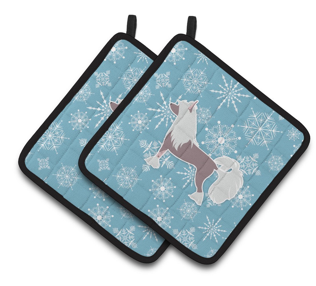 Winter Snowflake Chinese Crested Pair of Pot Holders BB3543PTHD by Caroline&#39;s Treasures