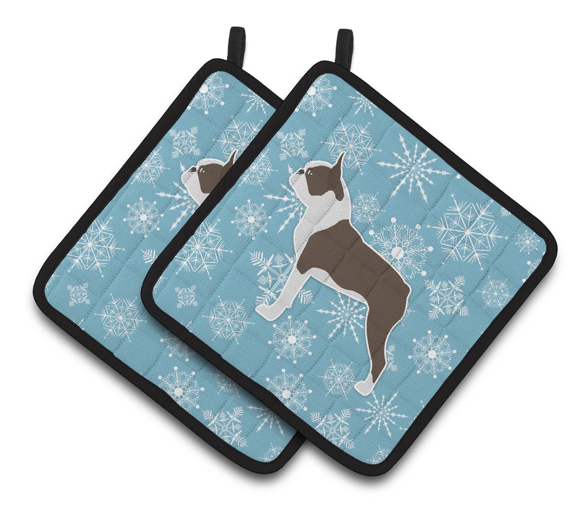 Winter Snowflake Boston Terrier Pair of Pot Holders BB3544PTHD by Caroline&#39;s Treasures