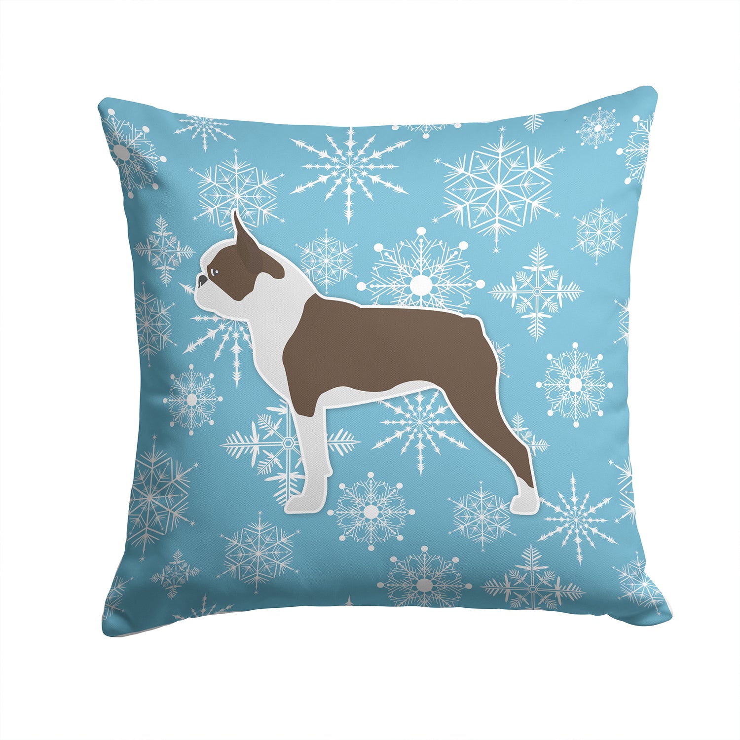 Winter Snowflake Boston Terrier Fabric Decorative Pillow BB3544PW1414 - the-store.com
