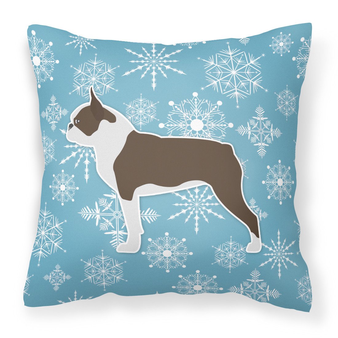 Winter Snowflake Boston Terrier Fabric Decorative Pillow BB3544PW1818 by Caroline's Treasures