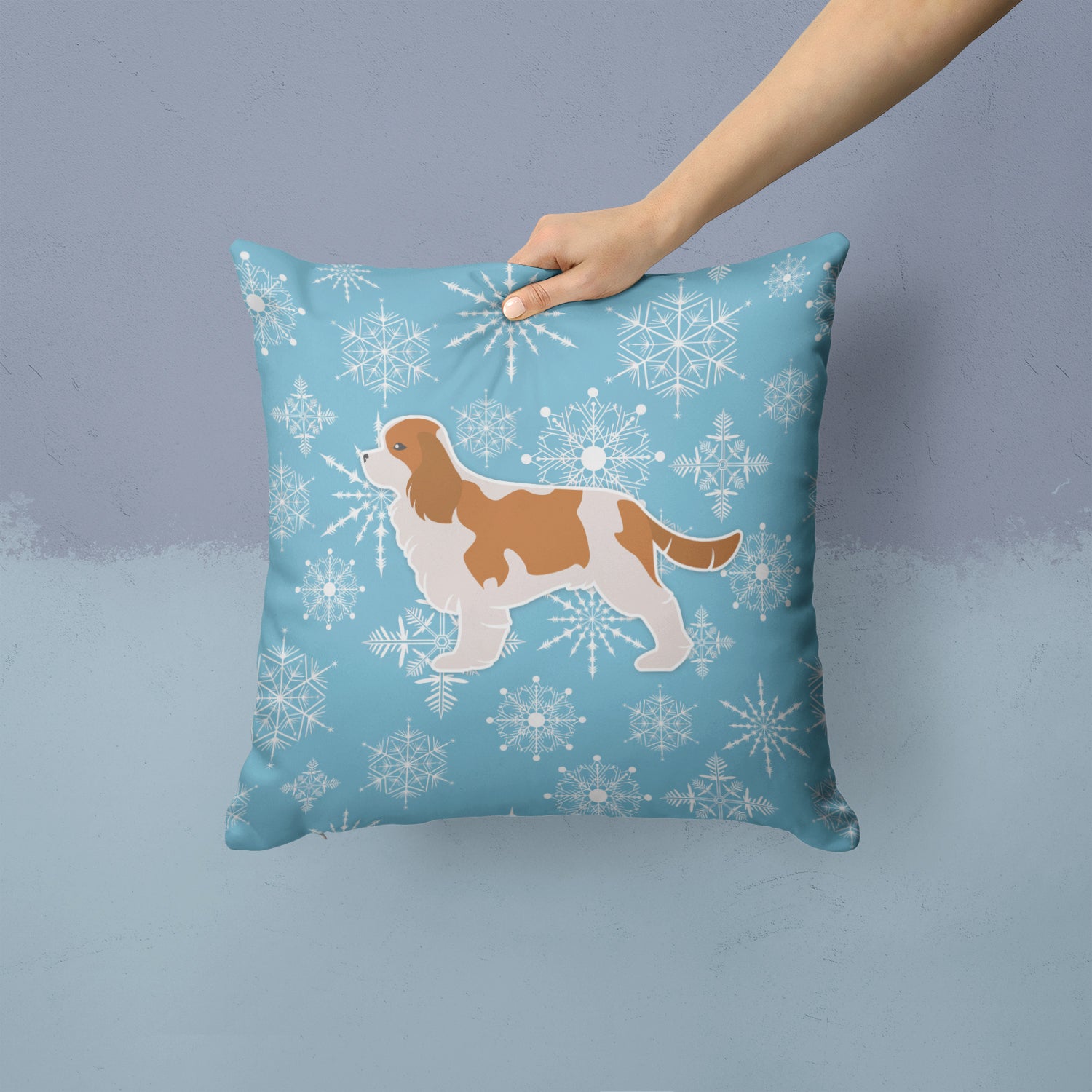 Winter Snowflake Cavalier King Charles Spaniel Fabric Decorative Pillow BB3549PW1414 - the-store.com