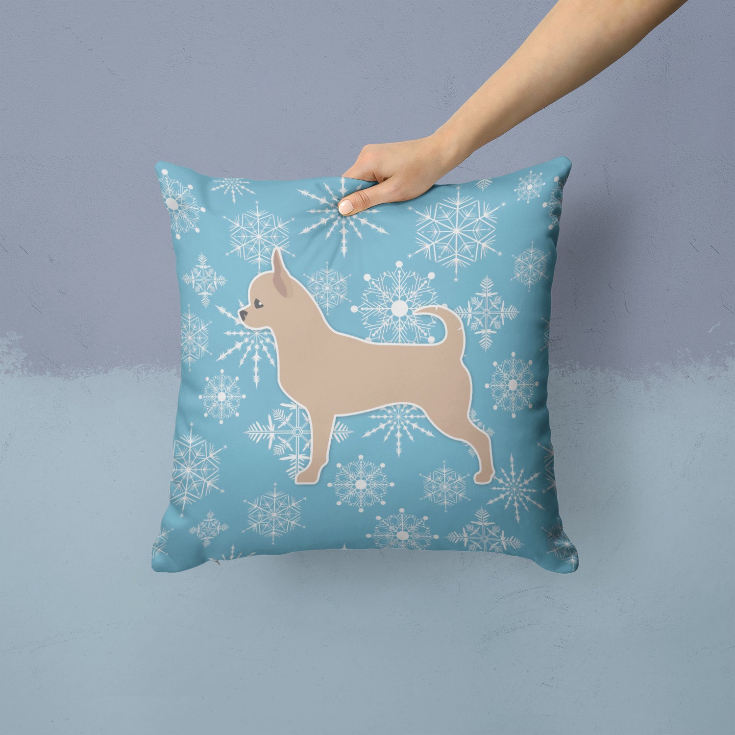 Winter Snowflake Chihuahua Fabric Decorative Pillow BB3550PW1414 - the-store.com