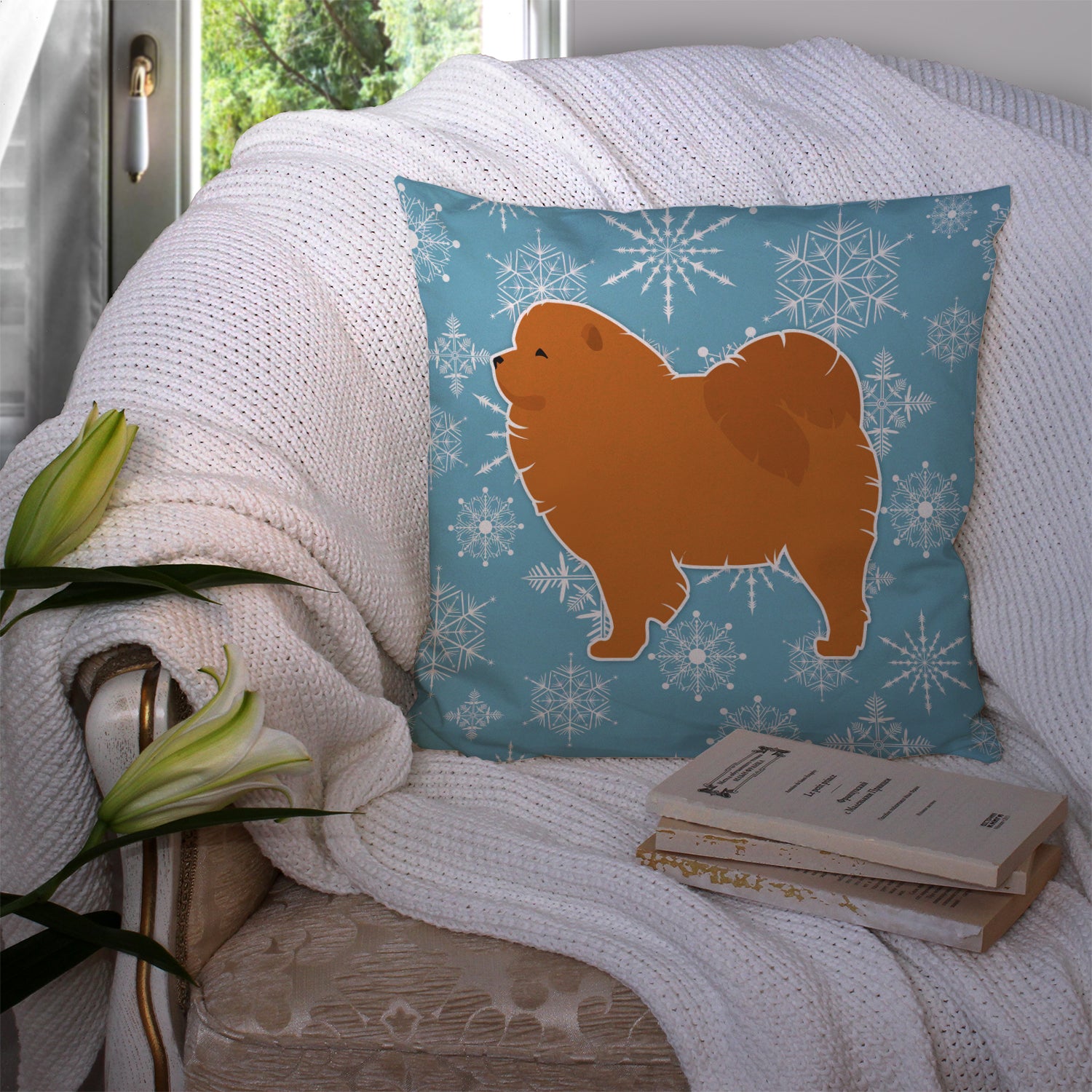 Winter Snowflake Chow Chow Fabric Decorative Pillow BB3551PW1414 - the-store.com