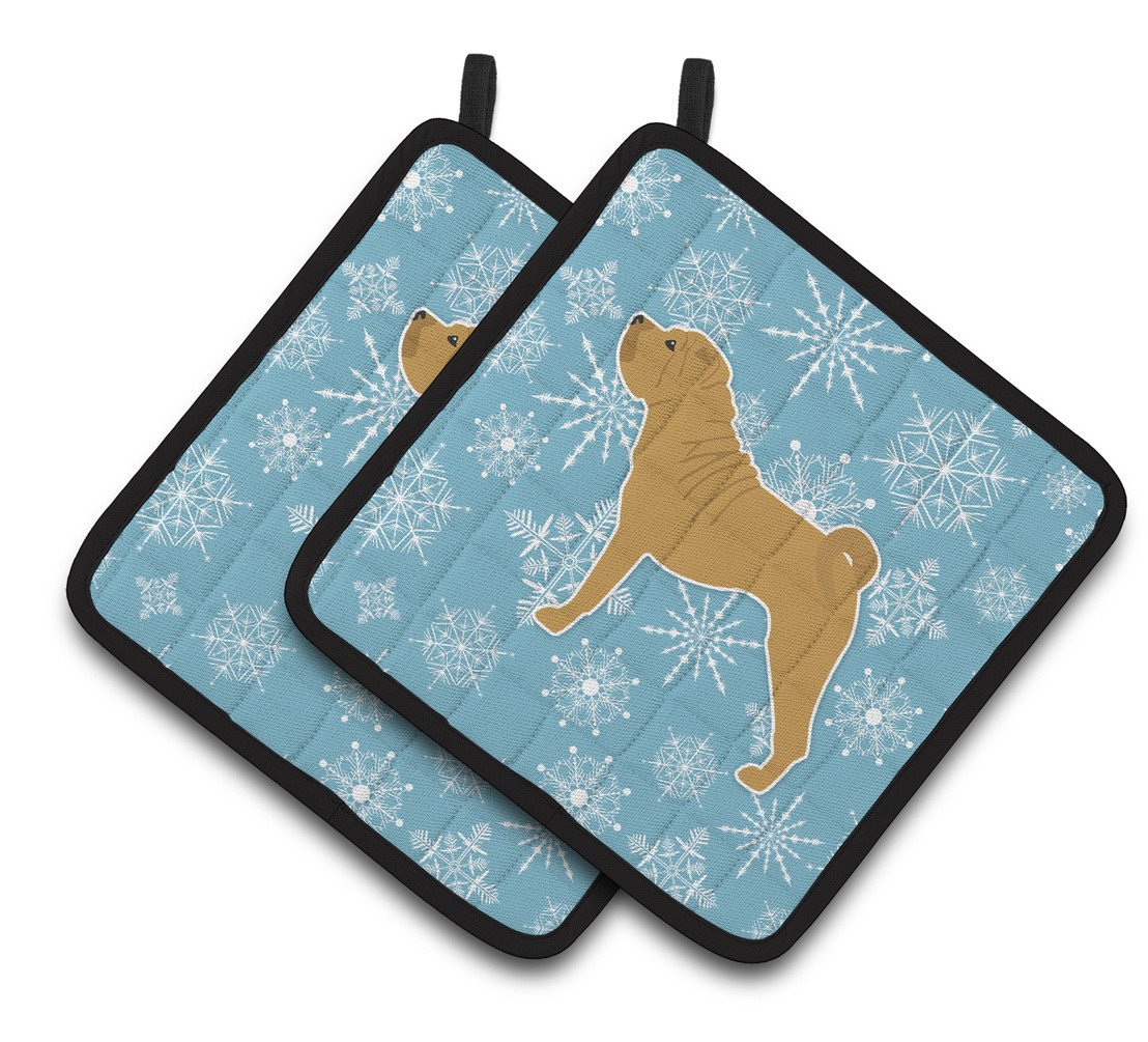 Winter Snowflake Shar Pei Merry Pair of Pot Holders BB3552PTHD by Caroline&#39;s Treasures