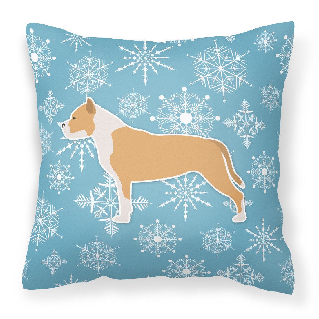 Winter Snowflake Staffordshire Bull Terrier Fabric Decorative Pillow BB3554PW1818 by Caroline's Treasures