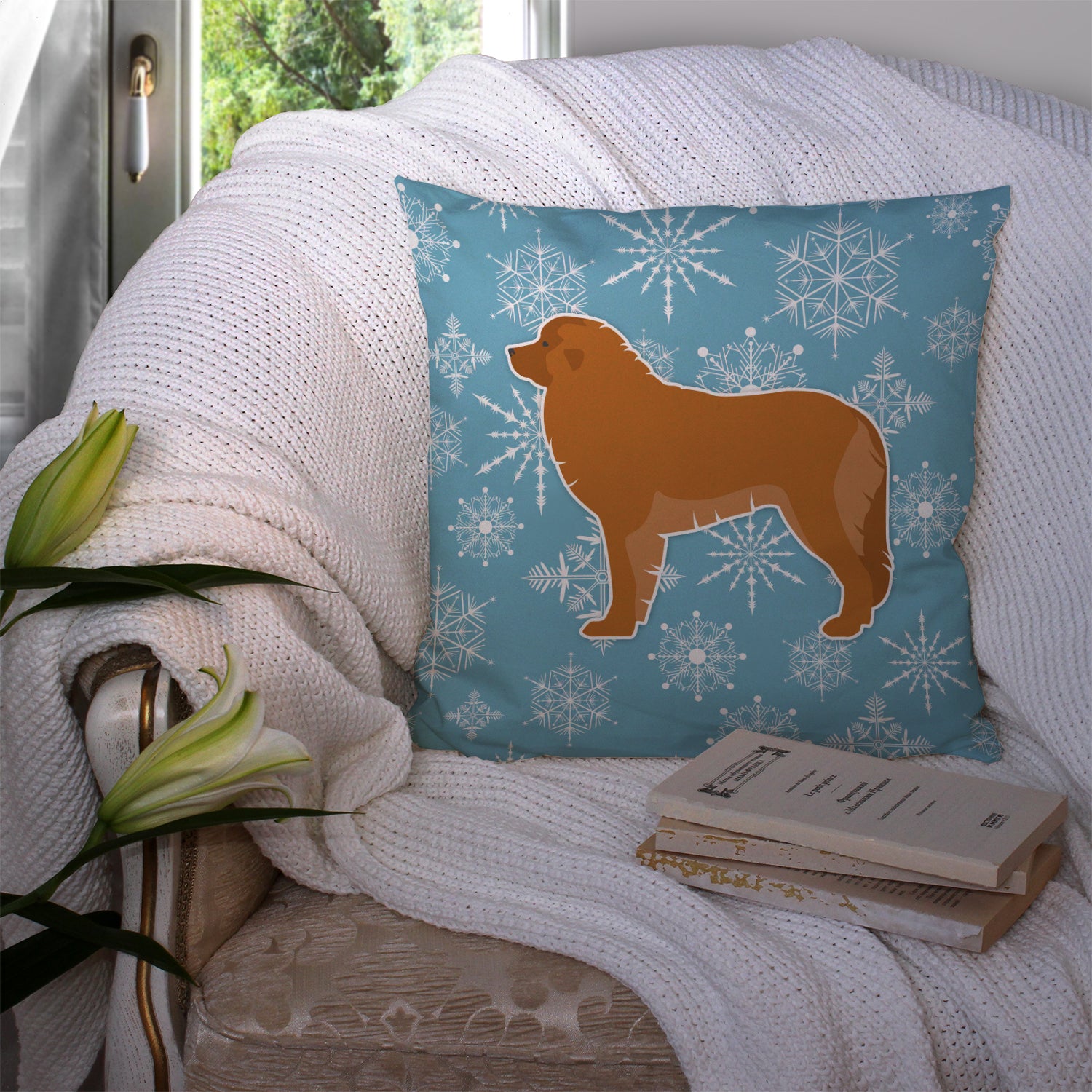 Winter Snowflake Leonberger Fabric Decorative Pillow BB3558PW1414 - the-store.com