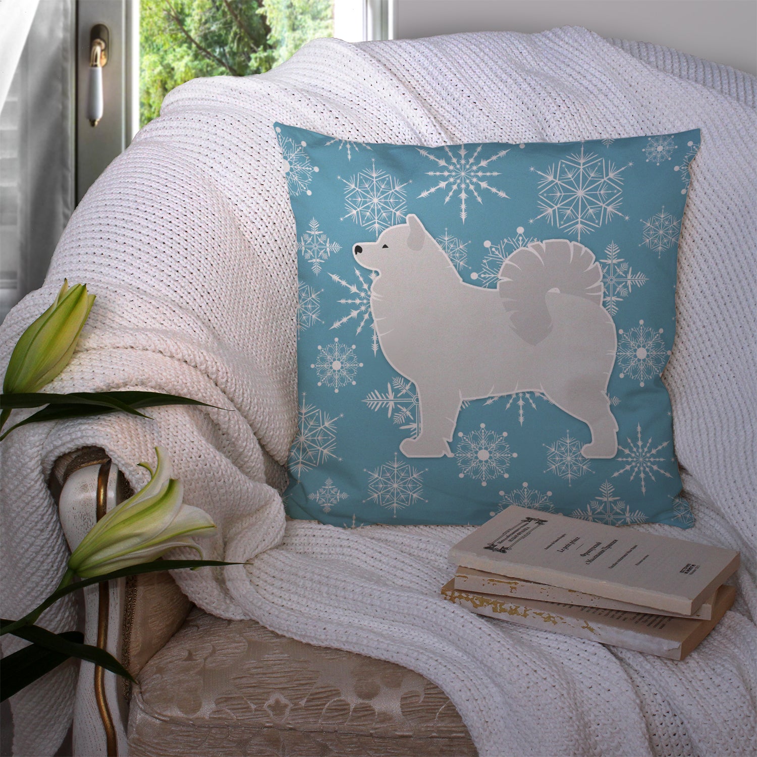 Winter Snowflake Samoyed Fabric Decorative Pillow BB3559PW1414 - the-store.com