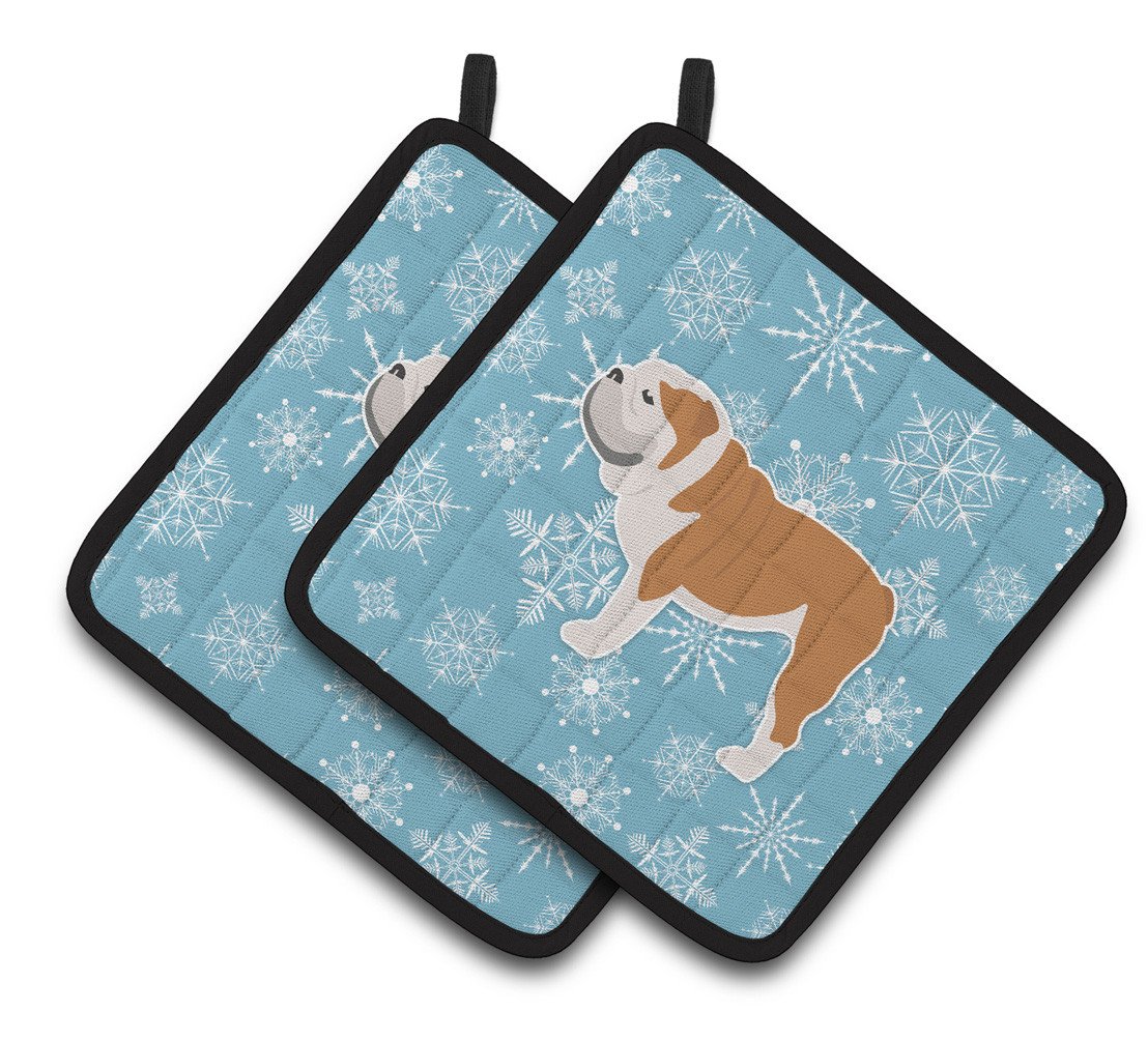 Winter Snowflake English Bulldog Pair of Pot Holders BB3562PTHD by Caroline&#39;s Treasures