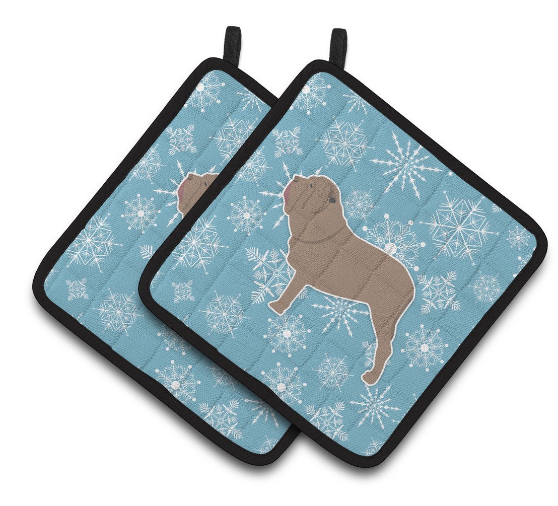 Winter Snowflake Neapolitan Mastiff Pair of Pot Holders BB3565PTHD by Caroline&#39;s Treasures