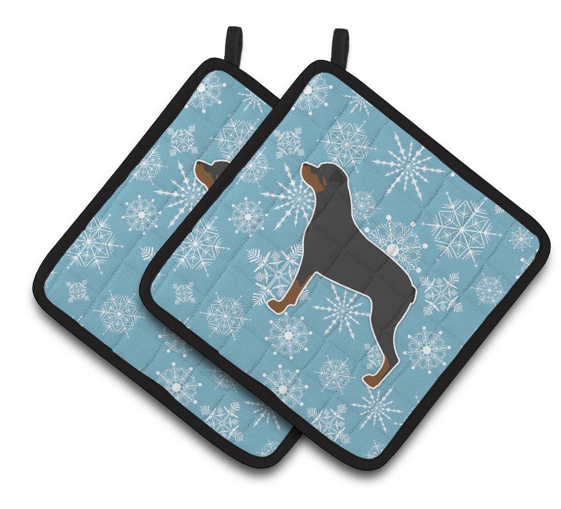Winter Snowflake Rottweiler Pair of Pot Holders BB3566PTHD by Caroline&#39;s Treasures