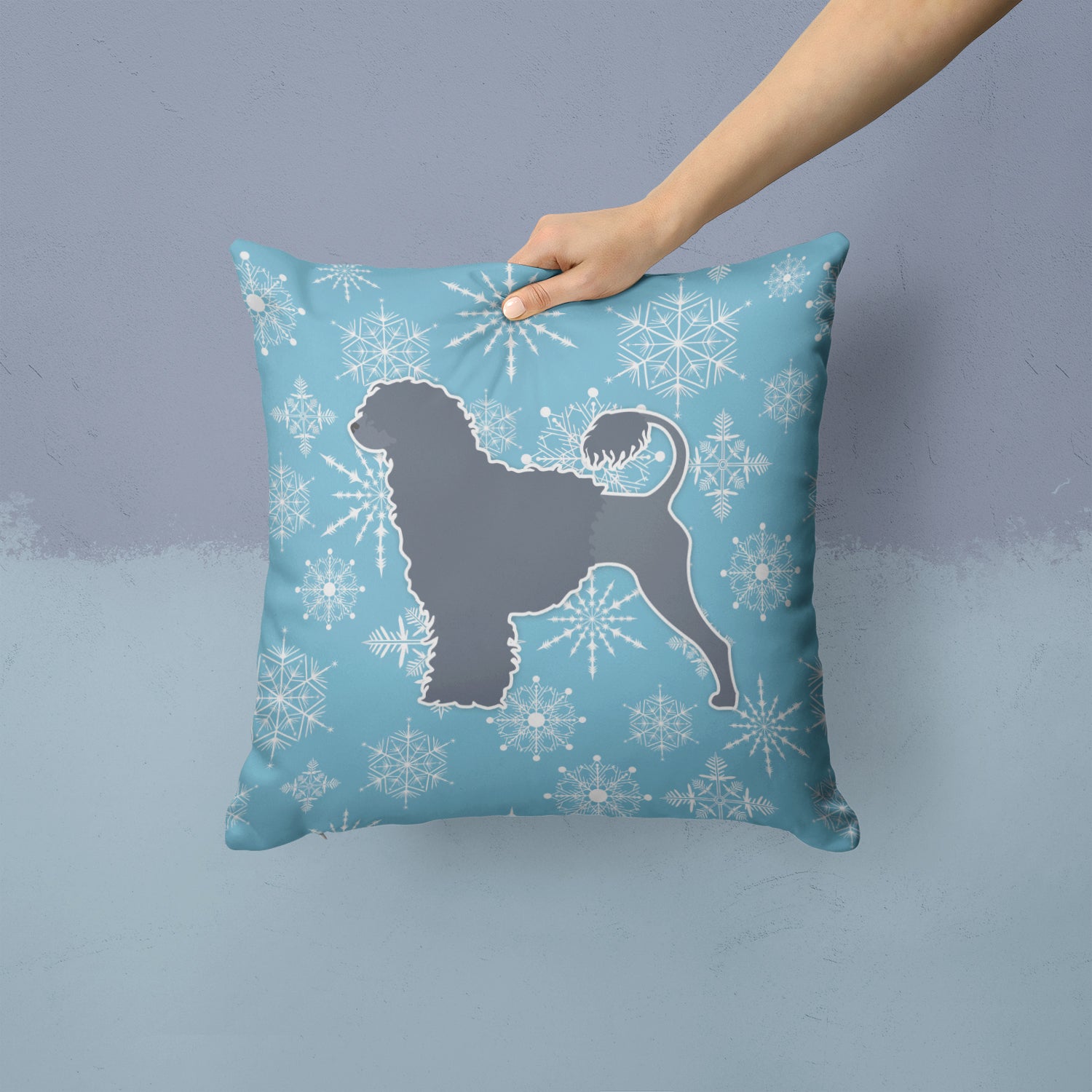 Winter Snowflake Portuguese Water Dog Fabric Decorative Pillow BB3568PW1414 - the-store.com