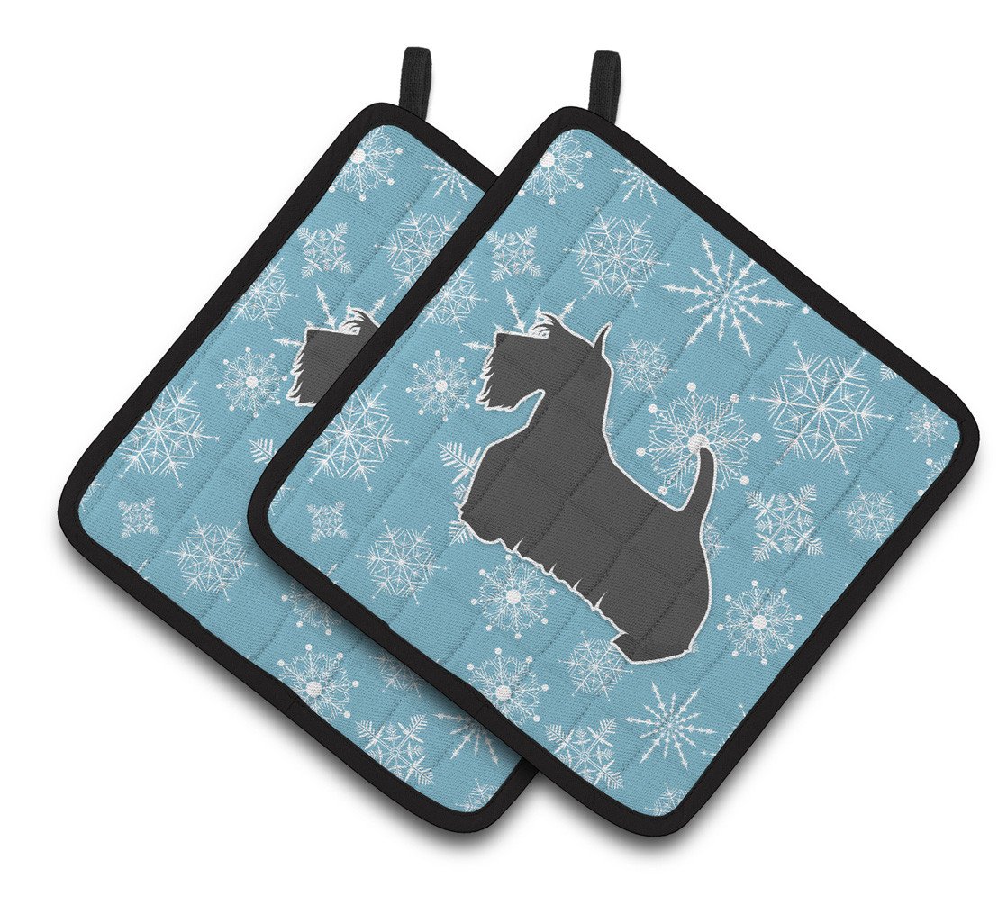 Winter Snowflake Scottish Terrier Pair of Pot Holders BB3569PTHD by Caroline&#39;s Treasures