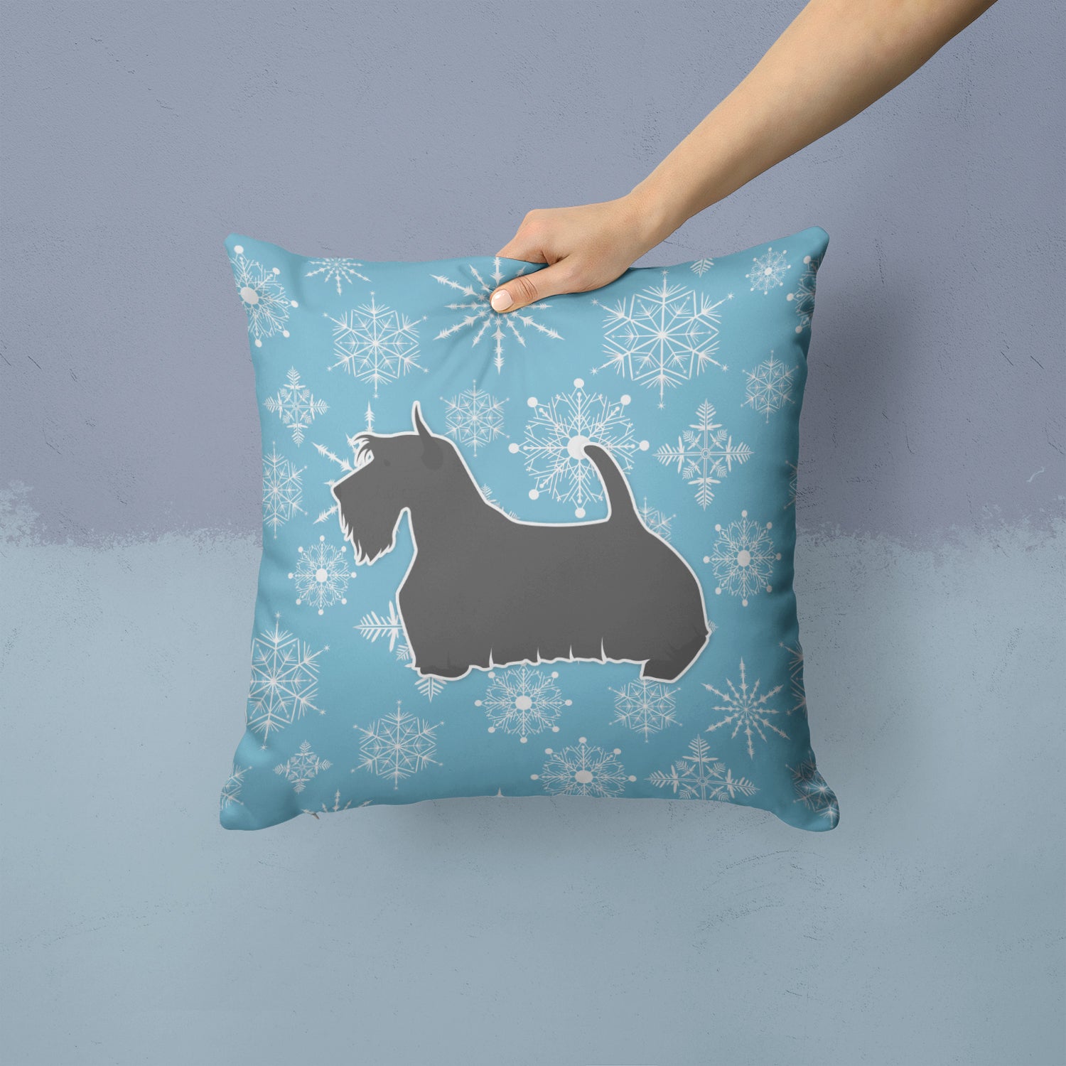 Winter Snowflake Scottish Terrier Fabric Decorative Pillow BB3569PW1414 - the-store.com