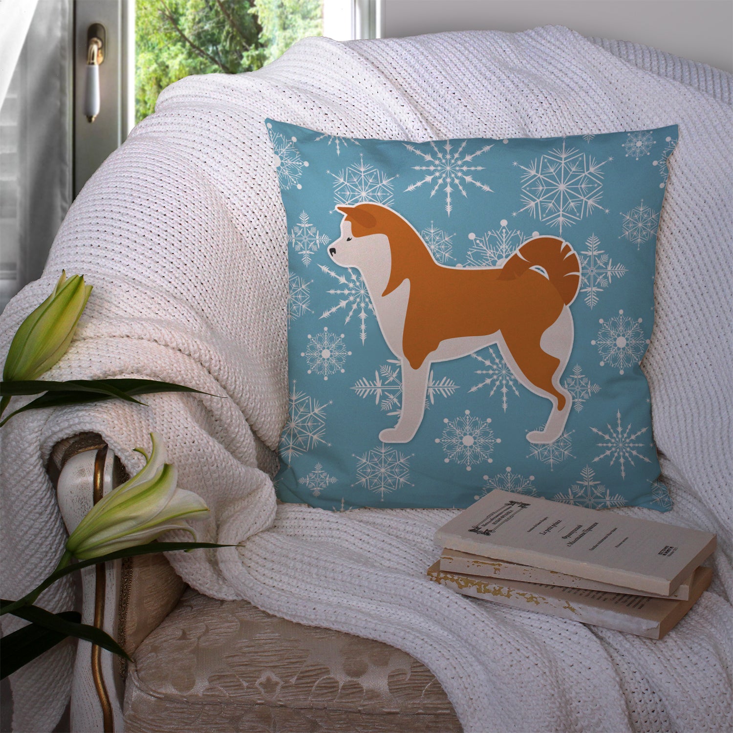 Winter Snowflake Akita Fabric Decorative Pillow BB3572PW1414 - the-store.com