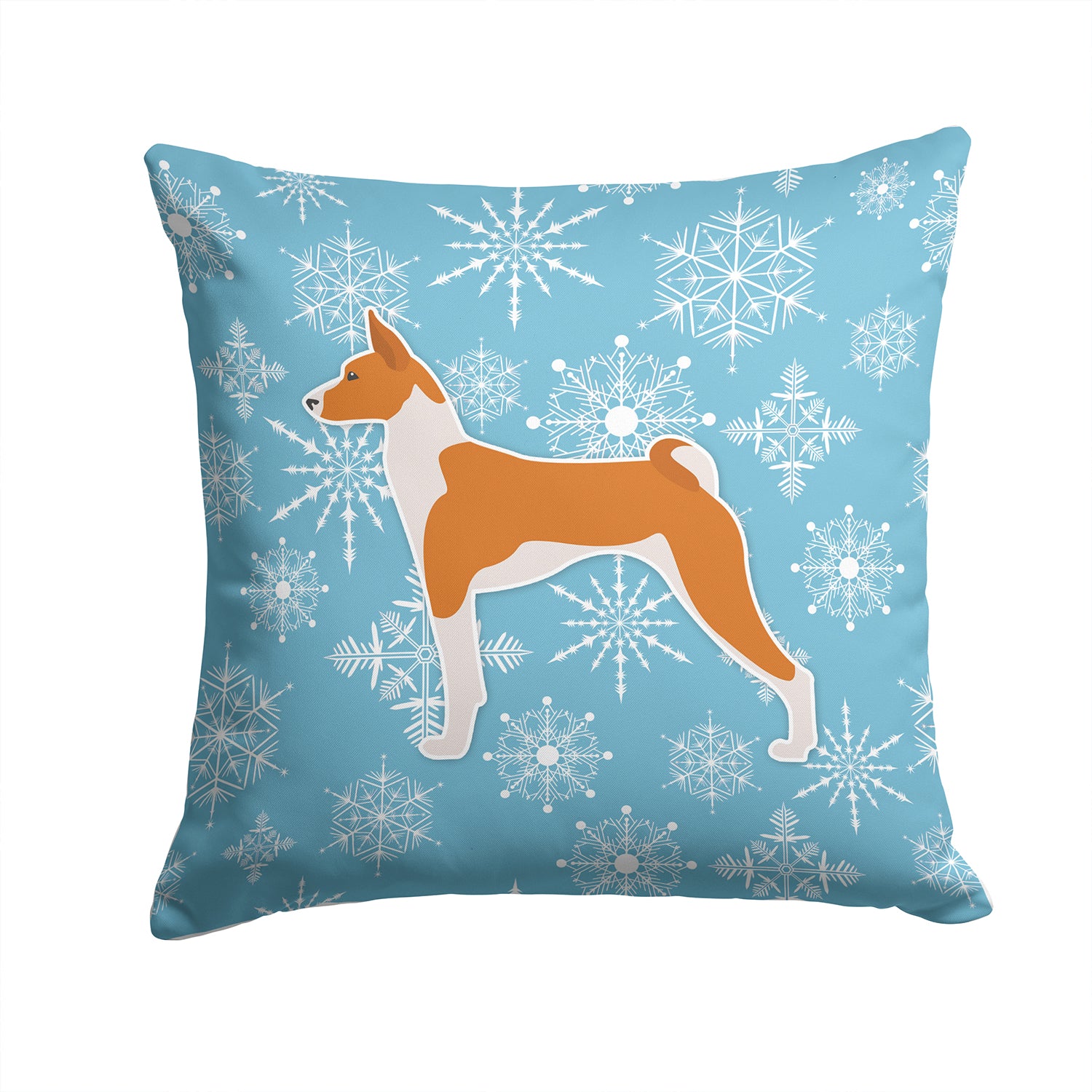 Winter Snowflake Basenji Fabric Decorative Pillow BB3574PW1414 - the-store.com