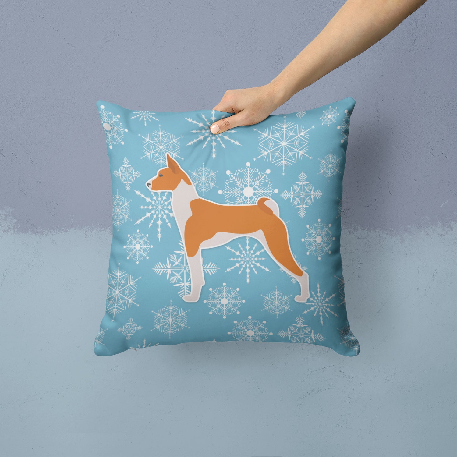 Winter Snowflake Basenji Fabric Decorative Pillow BB3574PW1414 - the-store.com