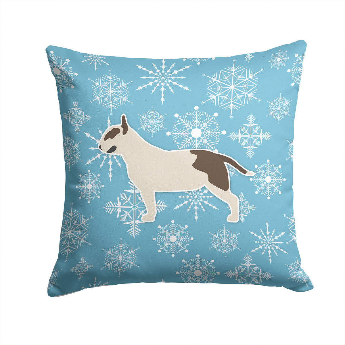 Winter Snowflake Bull Terrier Fabric Decorative Pillow BB3578PW1414 - the-store.com