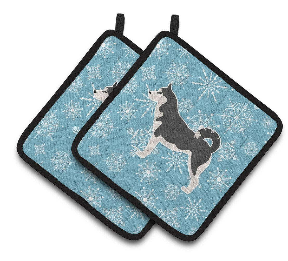 Winter Snowflake Siberian Husky Pair of Pot Holders BB3580PTHD by Caroline&#39;s Treasures