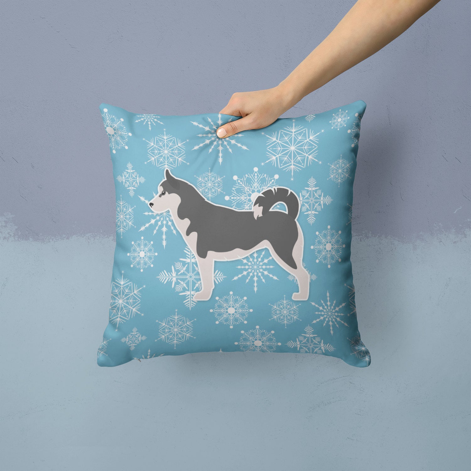 Winter Snowflake Siberian Husky Fabric Decorative Pillow BB3580PW1414 - the-store.com