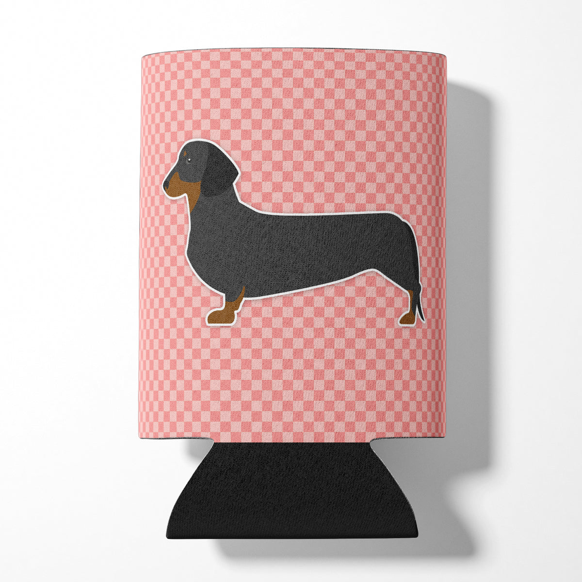 Dachshund Checkerboard Pink Can or Bottle Hugger BB3582CC