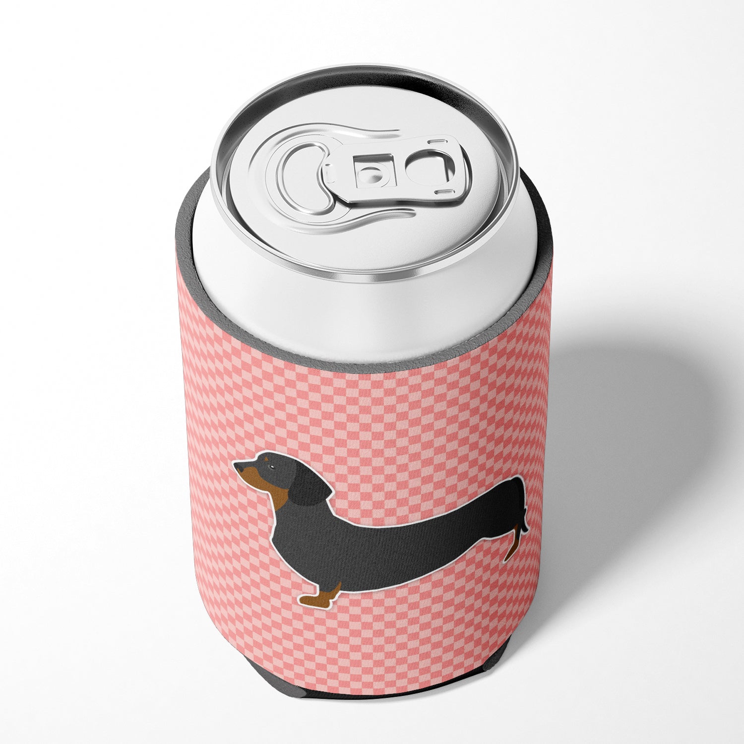Dachshund Checkerboard Pink Can or Bottle Hugger BB3582CC
