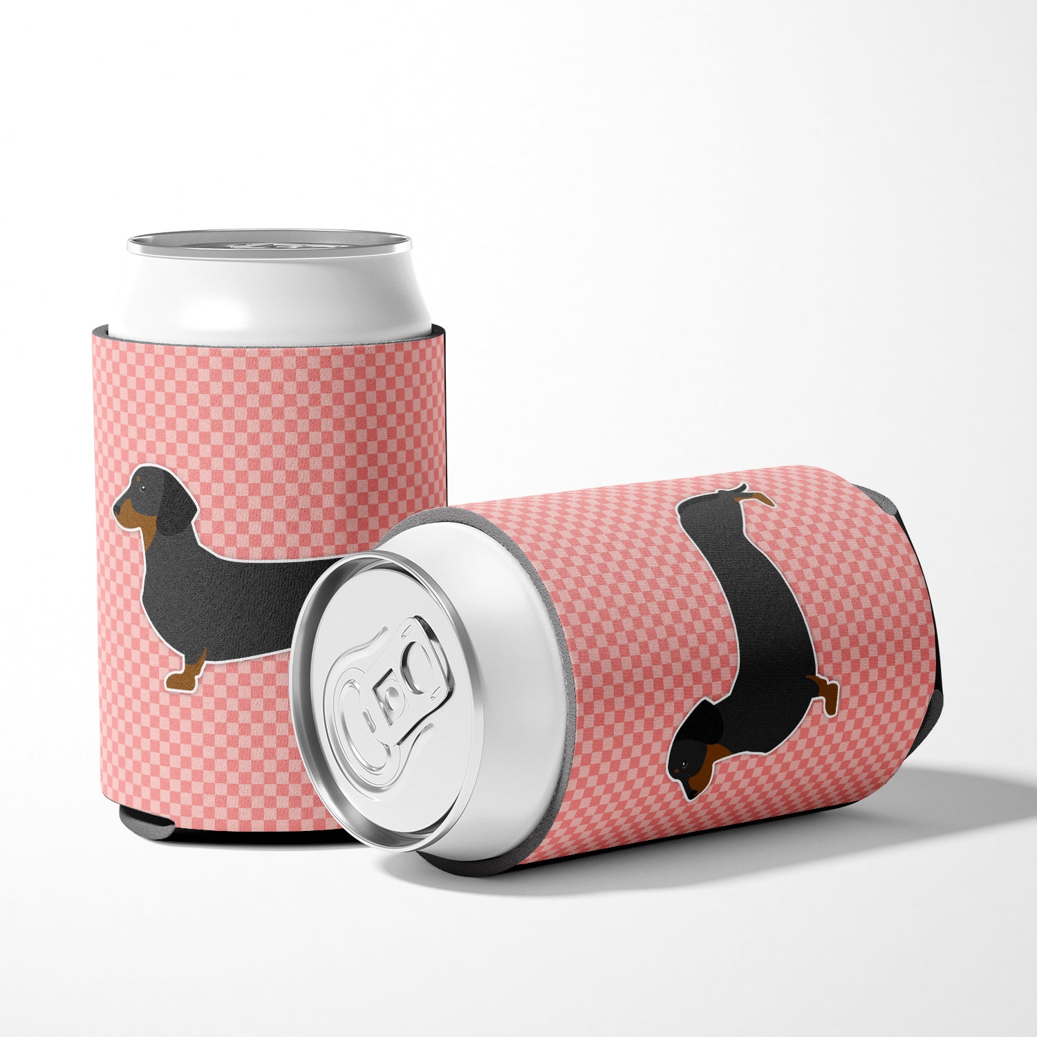 Dachshund Checkerboard Pink Can or Bottle Hugger BB3582CC  the-store.com.