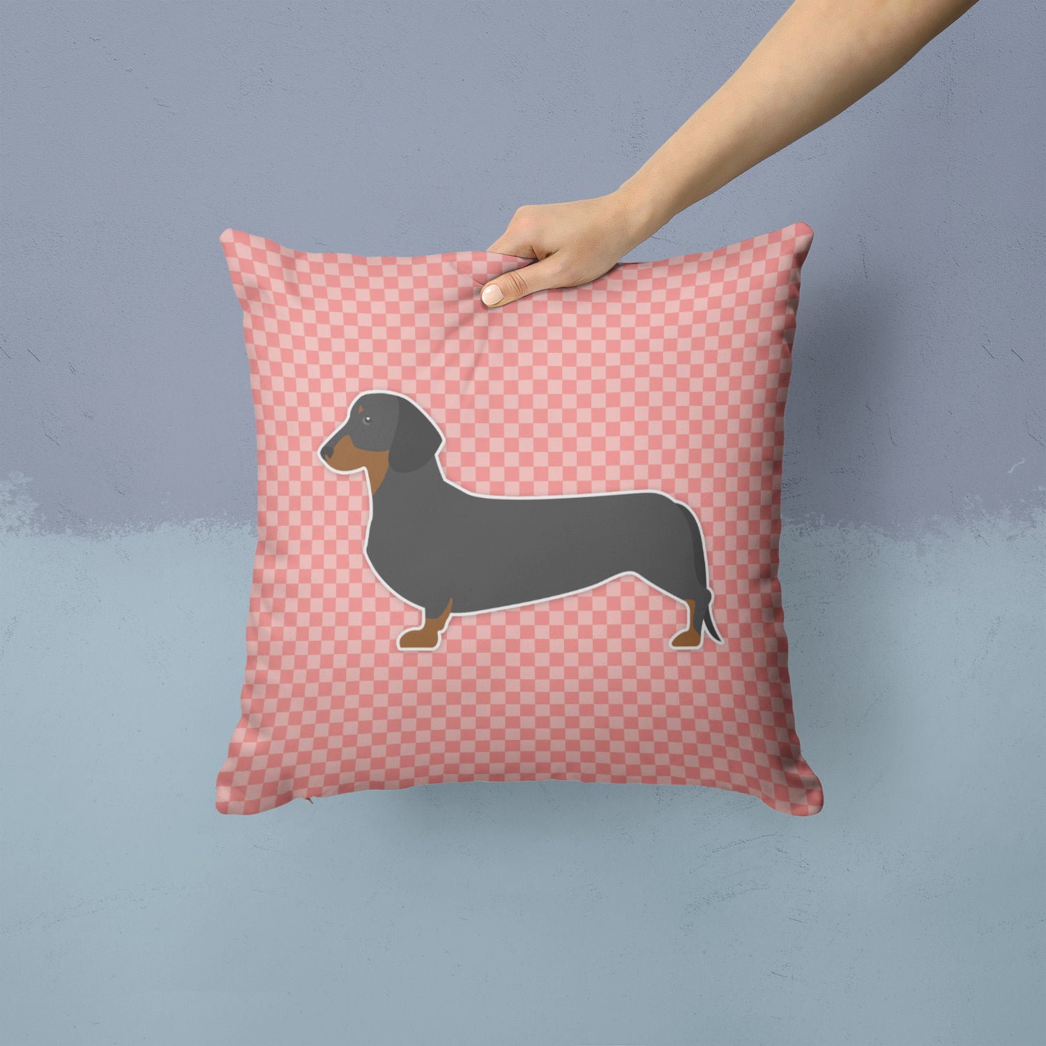 Dachshund Checkerboard Pink Fabric Decorative Pillow BB3582PW1414 - the-store.com