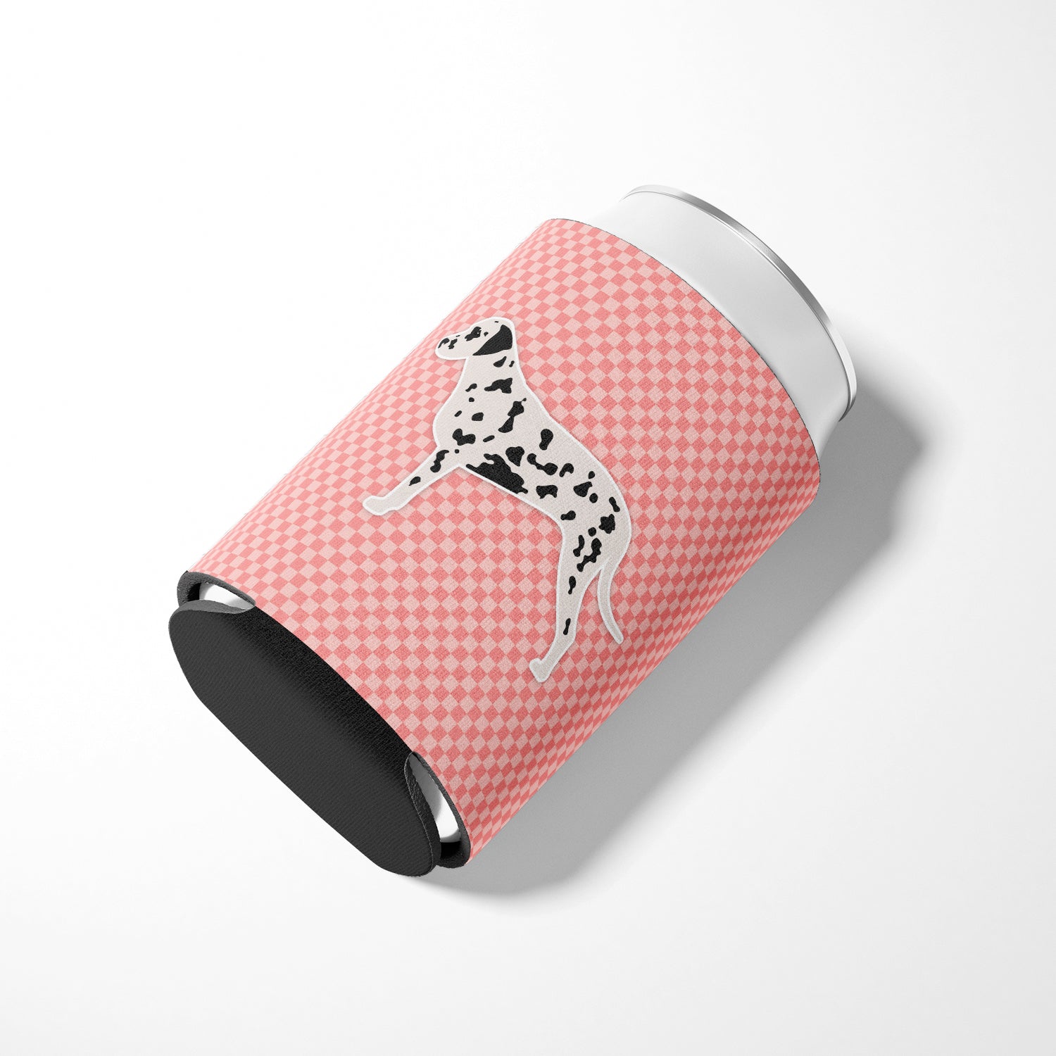 Dalmatian Checkerboard Pink Can or Bottle Hugger BB3583CC