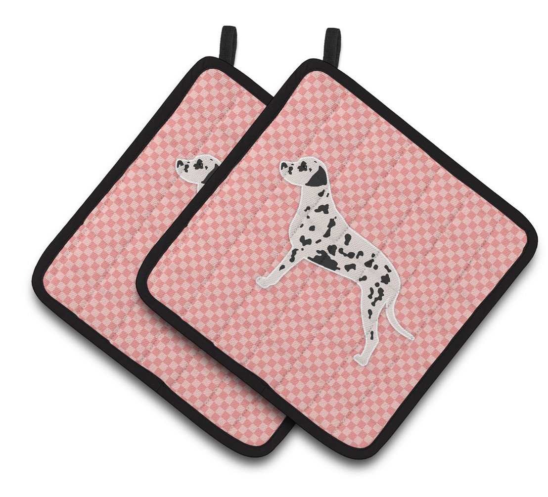 Dalmatian Checkerboard Pink Pair of Pot Holders BB3583PTHD by Caroline&#39;s Treasures