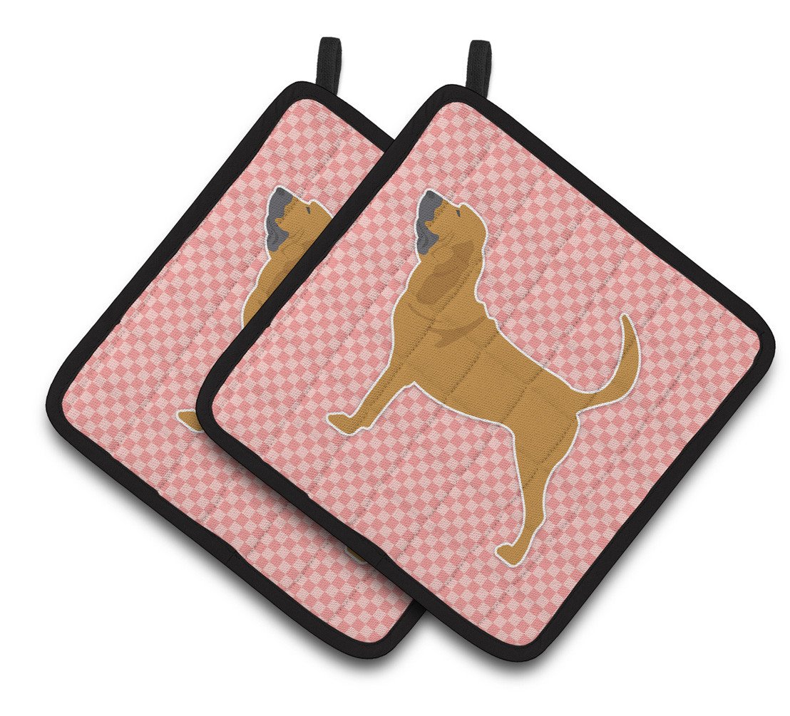 Bloodhound Checkerboard Pink Pair of Pot Holders BB3584PTHD by Caroline&#39;s Treasures