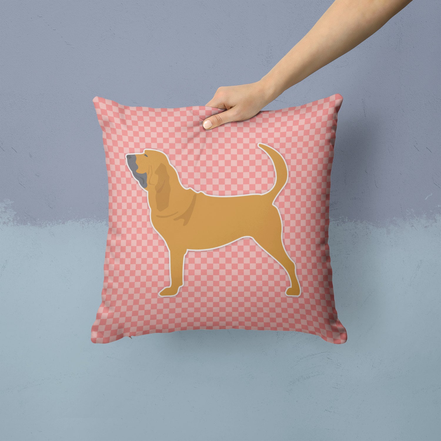 Bloodhound Checkerboard Pink Fabric Decorative Pillow BB3584PW1414 - the-store.com