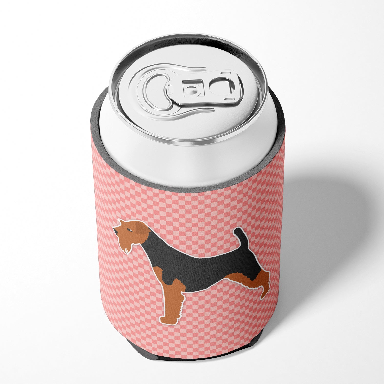 Welsh Terrier Checkerboard Pink Can or Bottle Hugger BB3585CC  the-store.com.