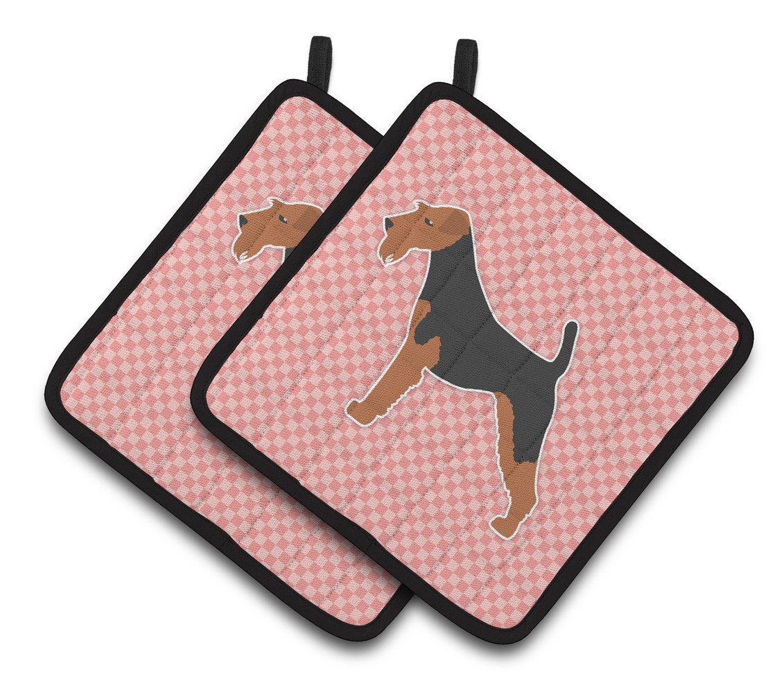 Welsh Terrier Checkerboard Pink Pair of Pot Holders BB3585PTHD by Caroline&#39;s Treasures