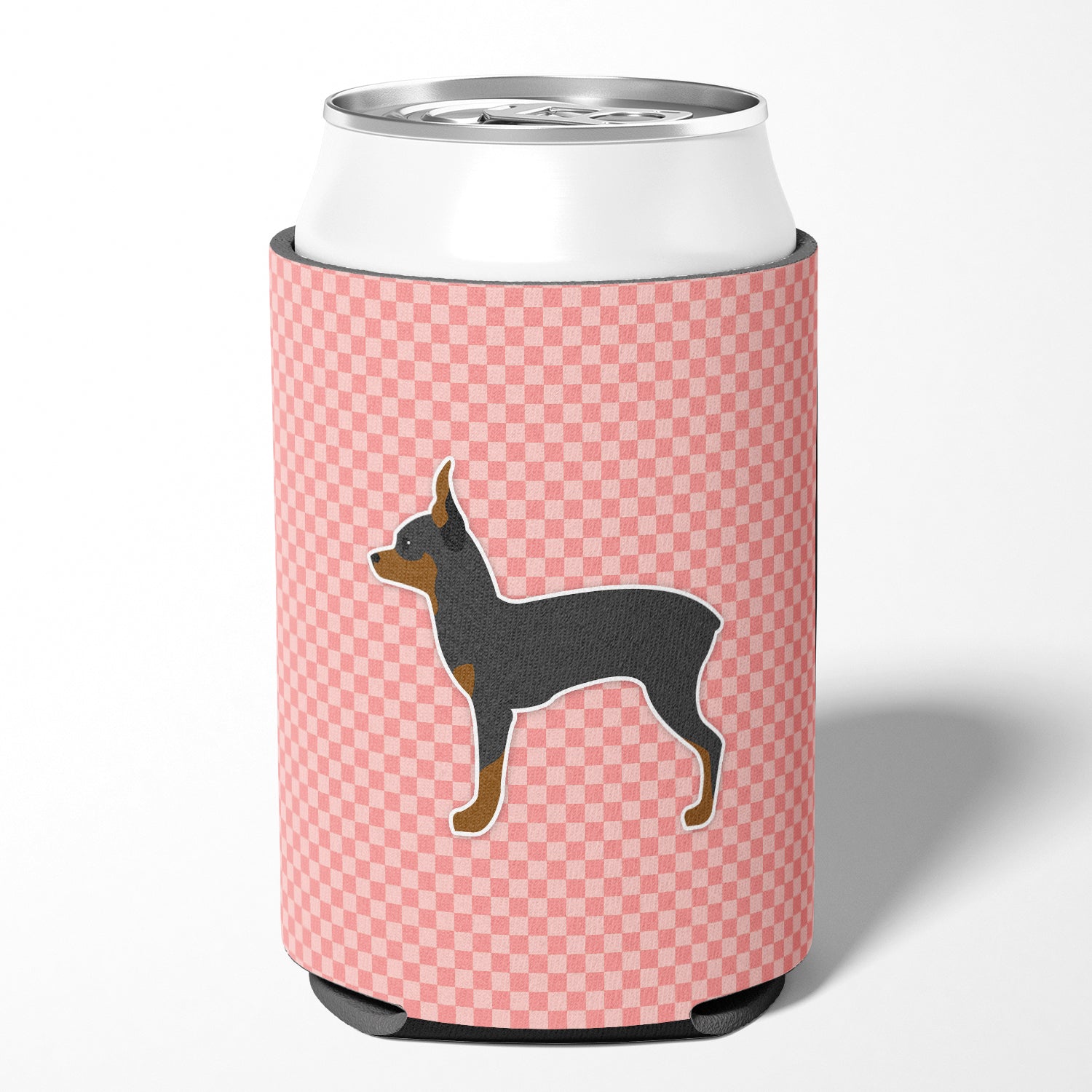 Toy Fox Terrier Checkerboard Pink Can or Bottle Hugger BB3587CC  the-store.com.