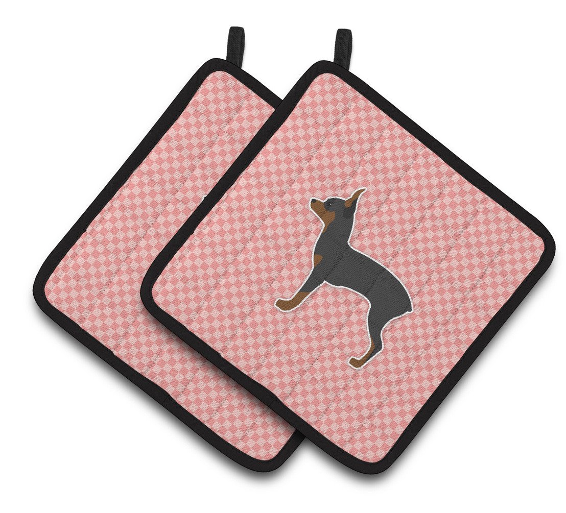 Toy Fox Terrier Checkerboard Pink Pair of Pot Holders BB3587PTHD by Caroline&#39;s Treasures