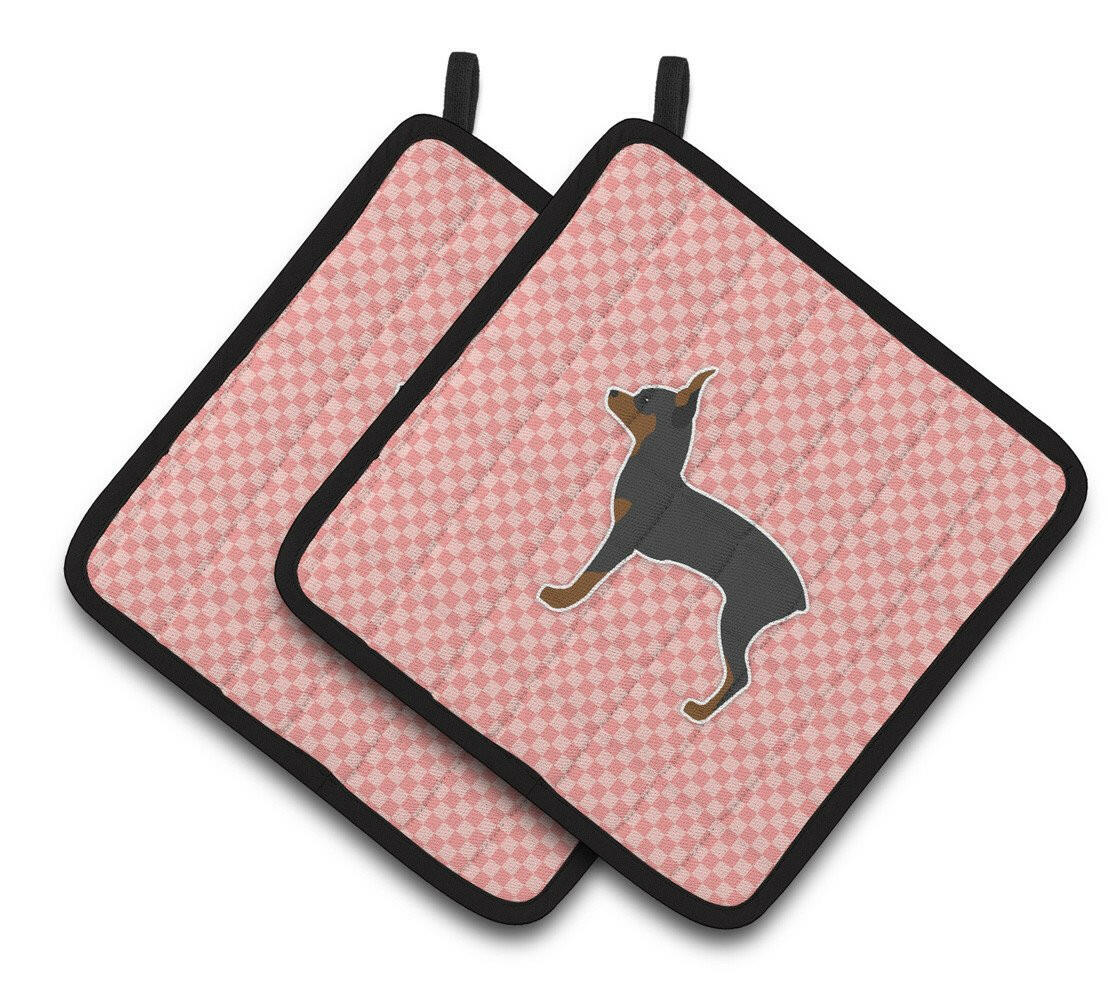 Toy Fox Terrier Checkerboard Pink Pair of Pot Holders BB3587PTHD by Caroline's Treasures