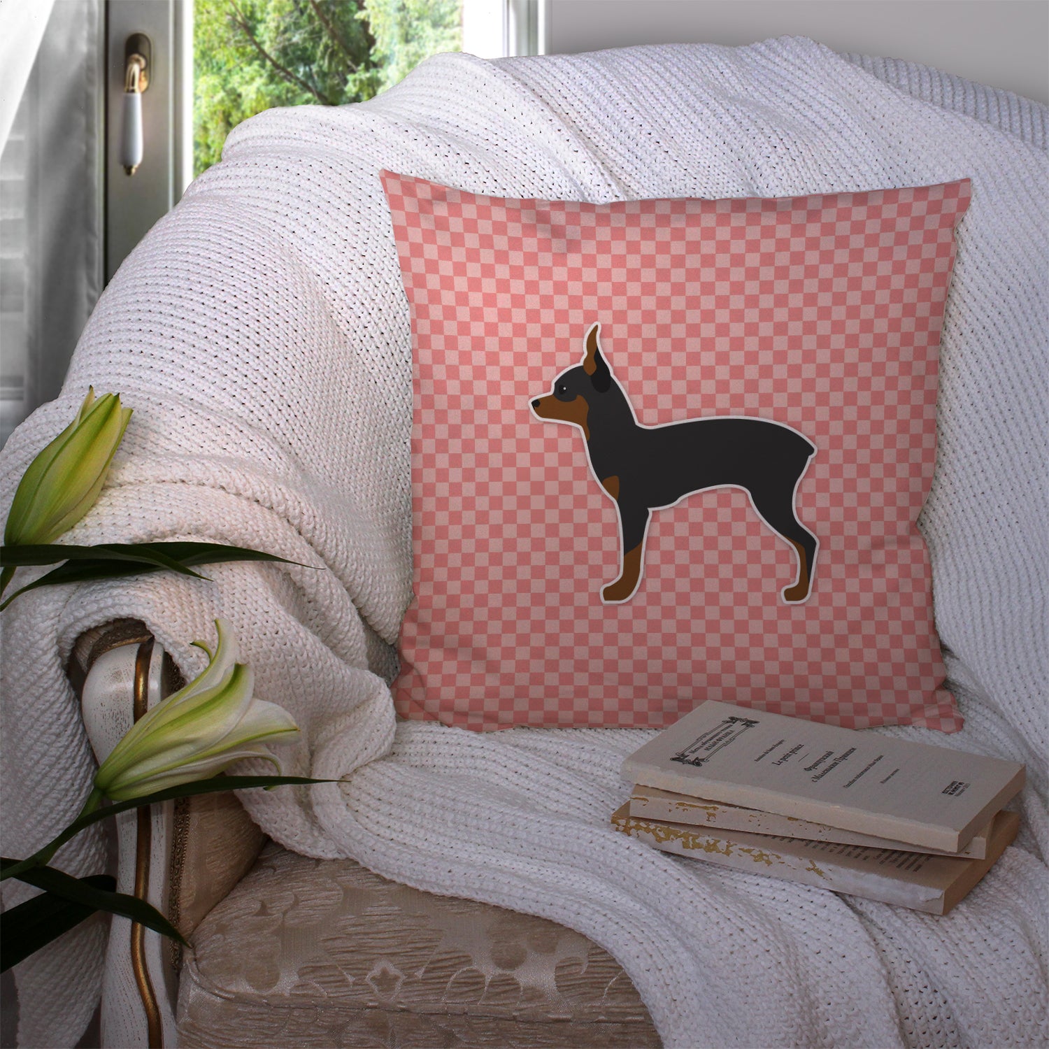 Toy Fox Terrier Checkerboard Pink Fabric Decorative Pillow BB3587PW1414 - the-store.com
