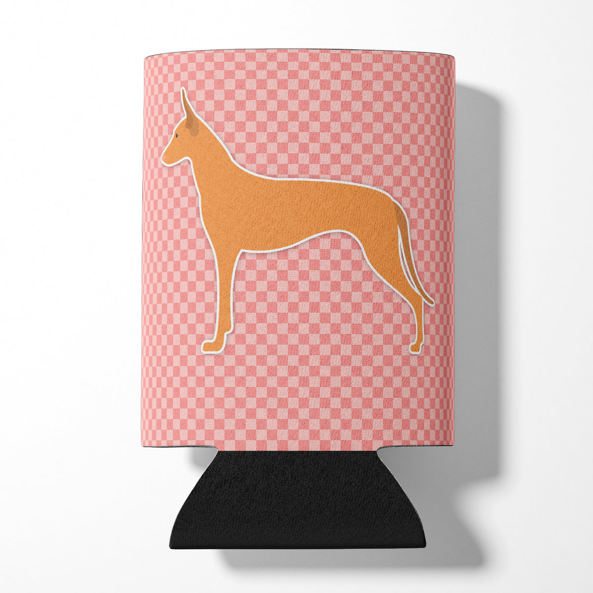 Pharaoh Hound Checkerboard Pink Can or Bottle Hugger BB3588CC