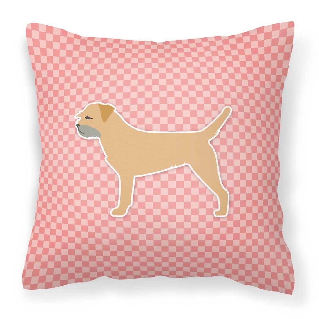 Border Terrier Checkerboard Pink Fabric Decorative Pillow BB3589PW1818 by Caroline&#39;s Treasures