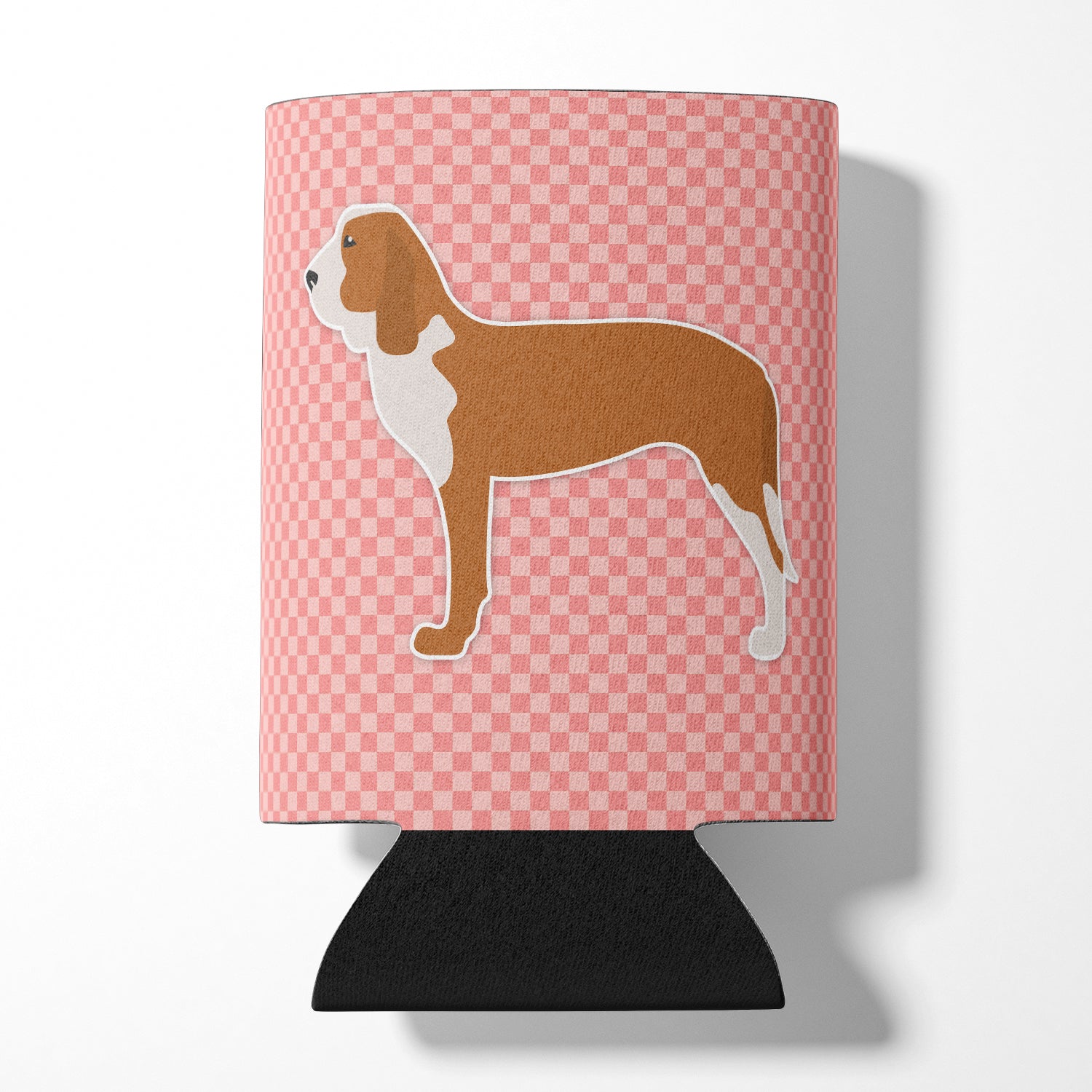 Spanish Hound Checkerboard Pink Can or Bottle Hugger BB3591CC