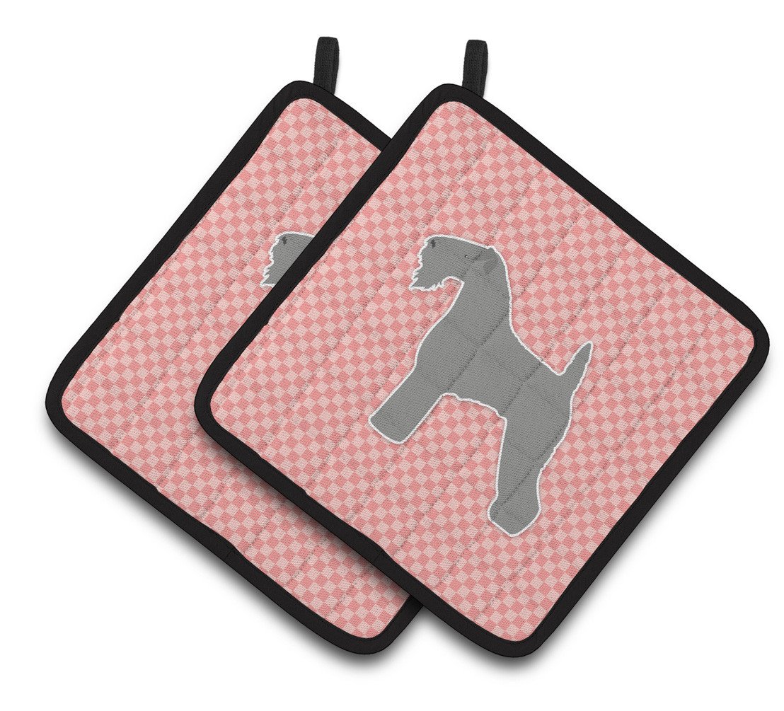 Kerry Blue Terrier Checkerboard Pink Pair of Pot Holders BB3592PTHD by Caroline's Treasures