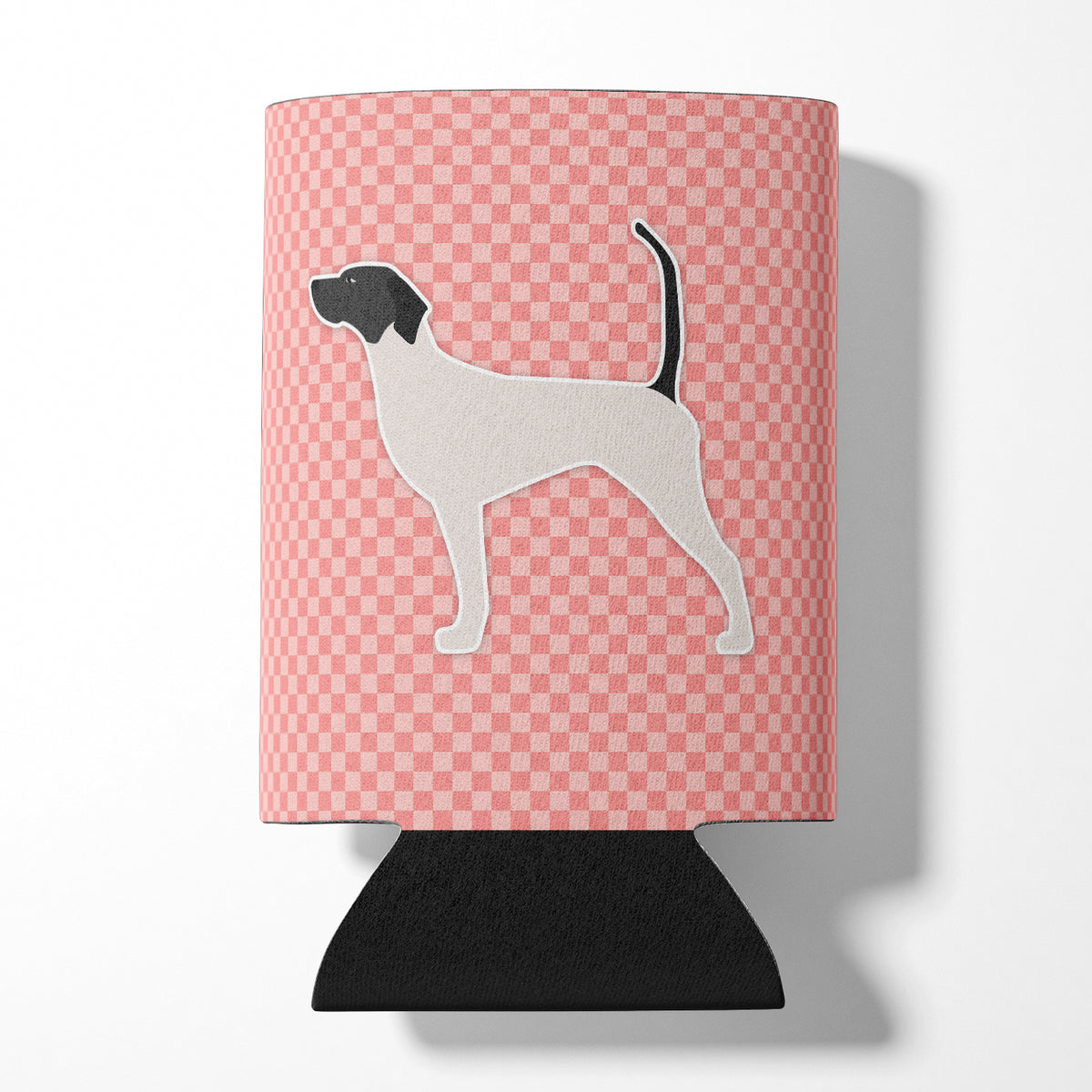 English Pointer Checkerboard Pink Can or Bottle Hugger BB3595CC